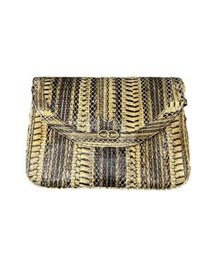 Vintage Snakeskin Python Clutch Tan Exotic Leather Envelope Purse